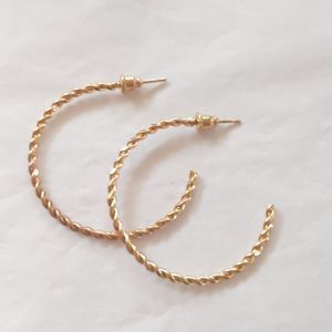 Gold Hoop Earrings Thin Rope 1.5"